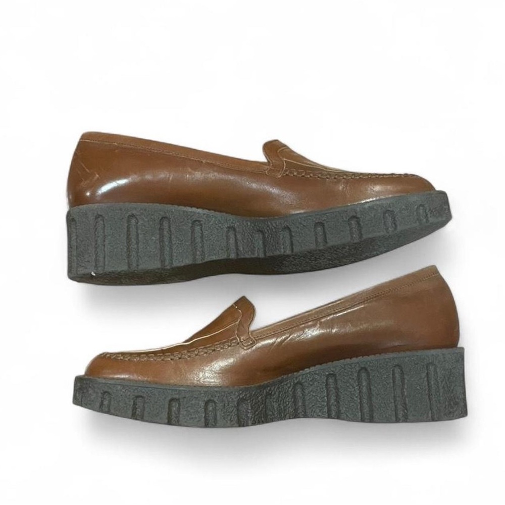 Via Spiga Brown Leather Platform Loafers Made in Italy Women’s Size 6